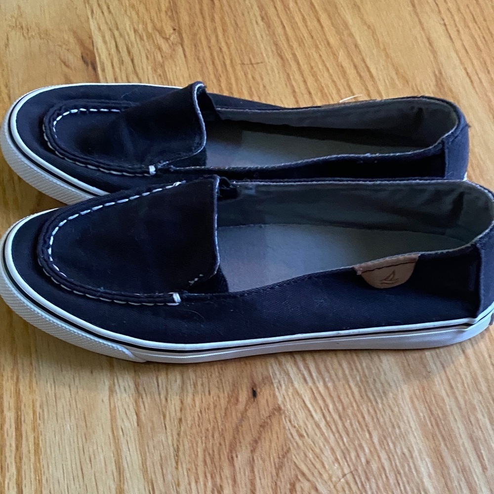 Sperry Black Canvas Loafers with White Trim - Picture 4 of 6